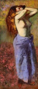 Edgar Degas : Woman in a Blue Dressing Gown, Torso Exposed